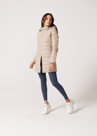 Beige leather look duck down puffer coat