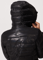 Black leather look duck down puffer coat