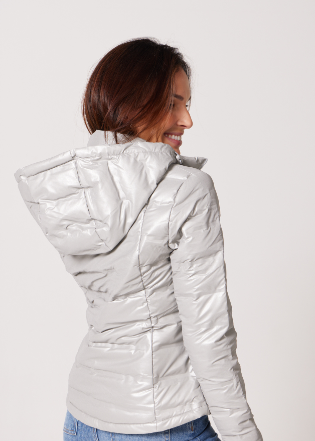 Silver shimmer look duck down puffer jacket
