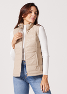 Beige leather look duck down puffer vest