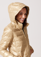 gold shimmer look duck down puffer coat