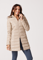 Beige leather look duck down puffer coat