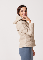 Beige leather look duck down puffer jackets