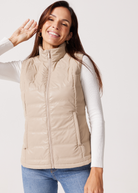 Beige leather look duck down puffer vest