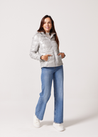 Silver shimmer look duck down puffer jacket