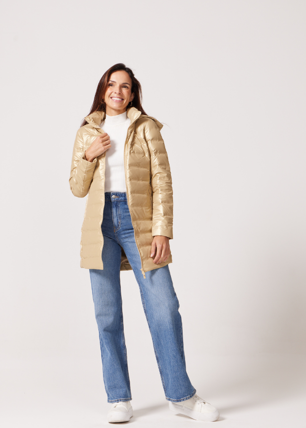 gold shimmer look duck down puffer coat