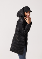 Black leather look duck down puffer coat